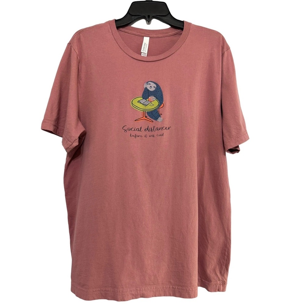 Canvas Sloth Social Distancer Graphic women's Tee‎ Short Sleeve T-Shirt XL